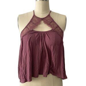 Kimchi Blue Plum Lace Halter Top Open Back Boho